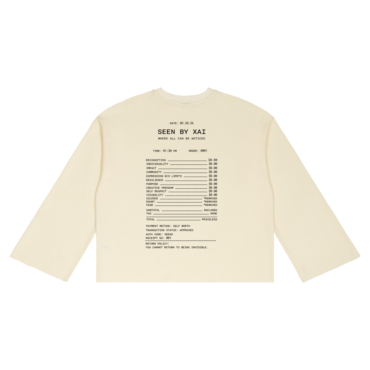 Waffle Receipt w/ Raw Edge